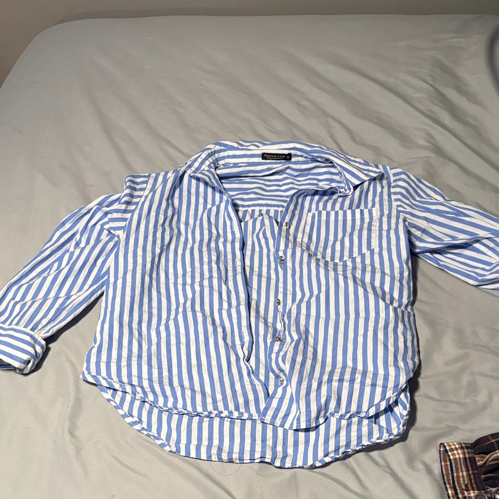 Blue and White Striped Button-Up Shirt